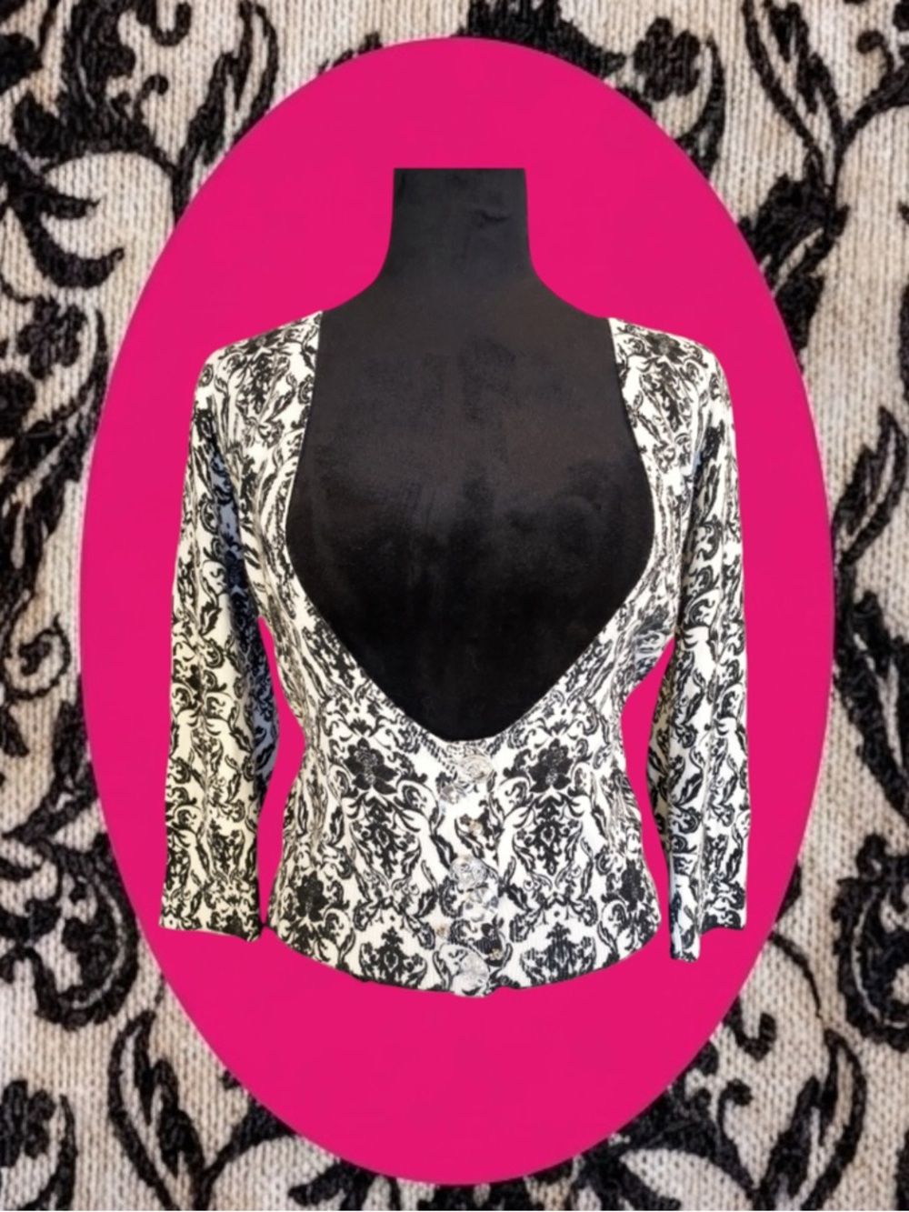 Vintage dELiA*s 90s Y2K Goth Whimsigoth Coquette Dark Academia Damask Cardigan M